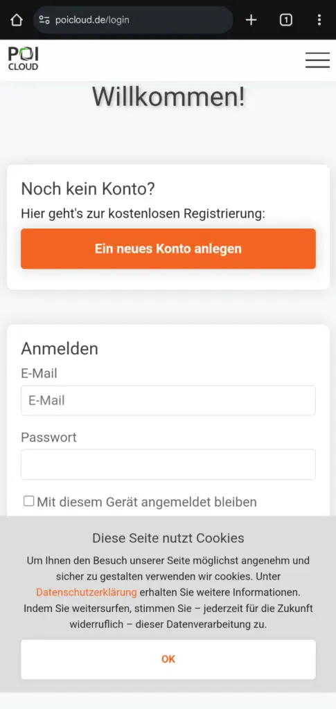 Kontoerstellung POICloud 1