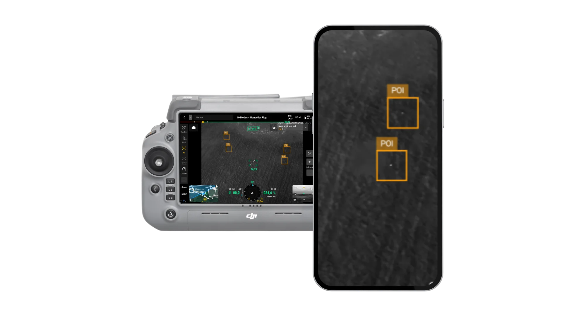 Screenshot Livestreaming vom DJI Controller zur POIApp auf dem Smartphone
