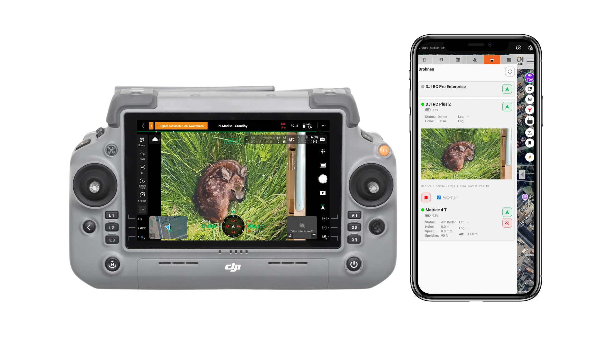 Screenshot Livestreaming vom DJI Controller zur POIApp auf dem Smartphone