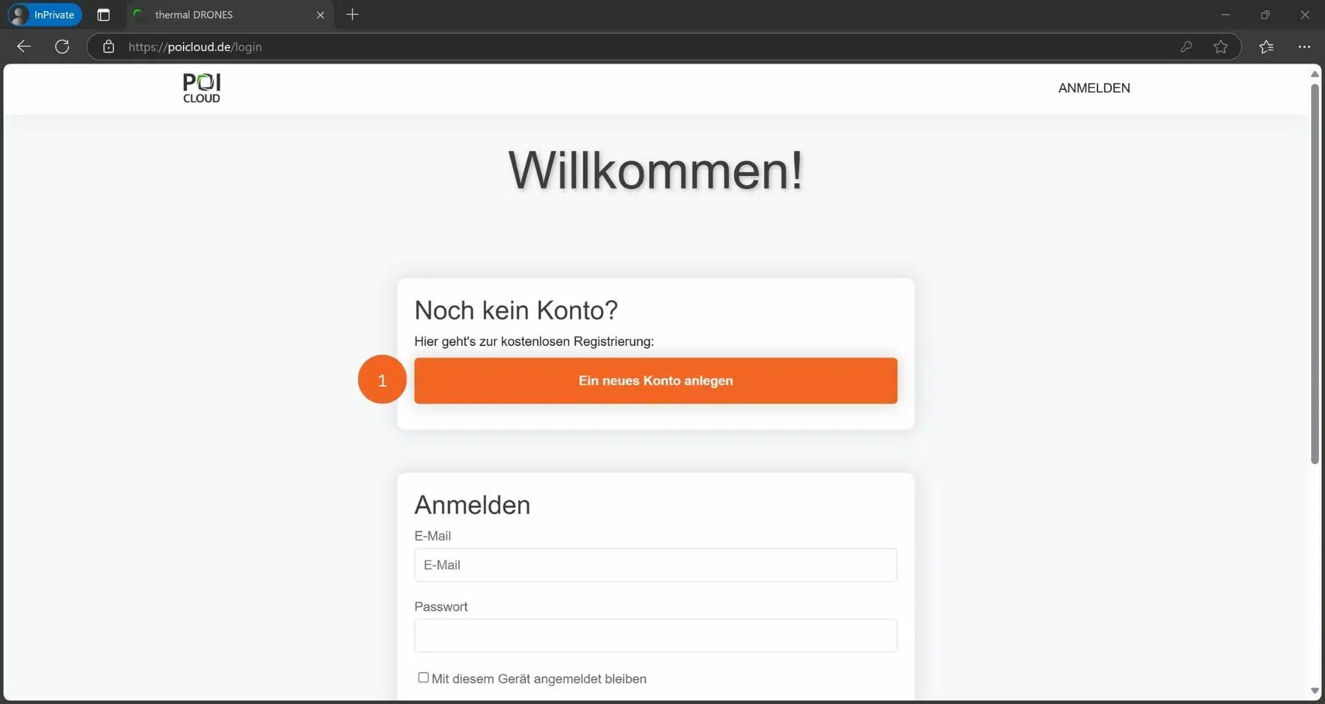 Screenshot POICloud Konto erstellen