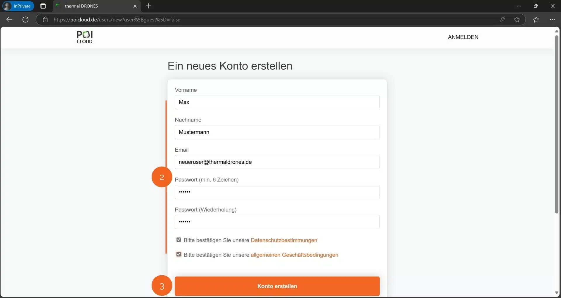 Screenshot POICloud Konto erstellen