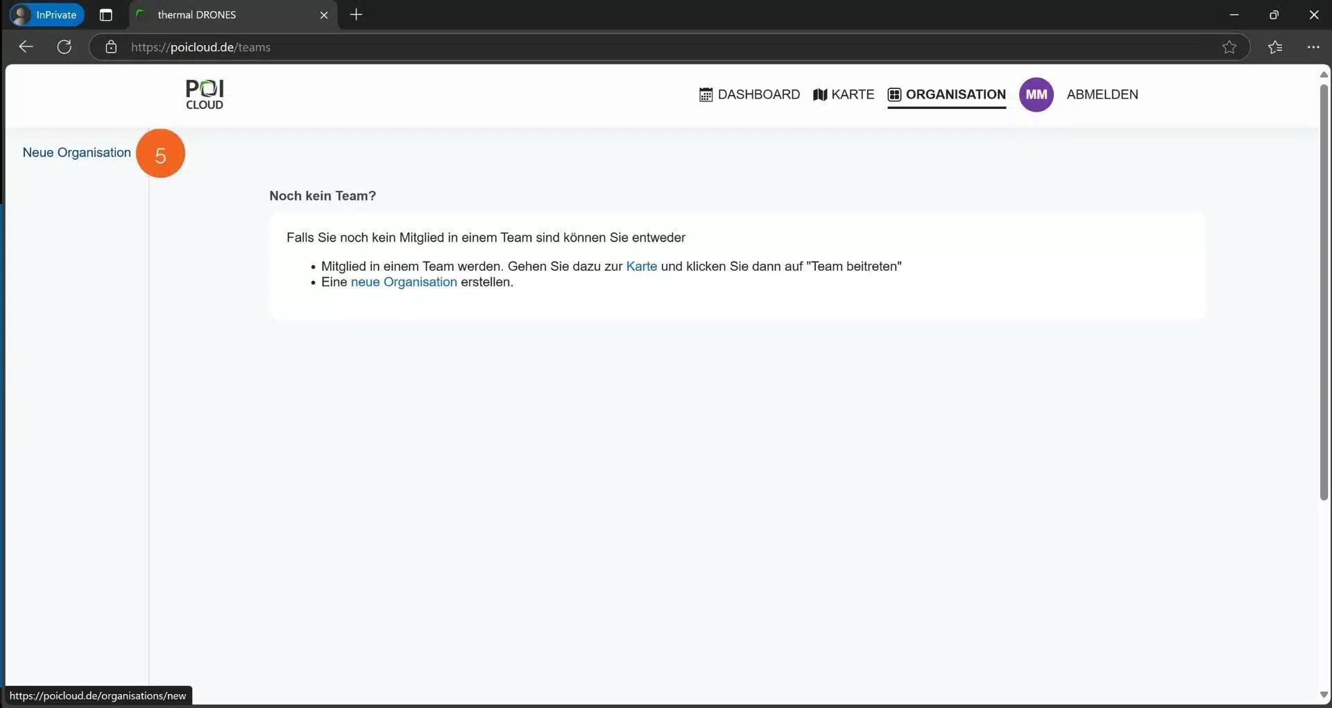 Screenshot POICloud Organisation erstellen