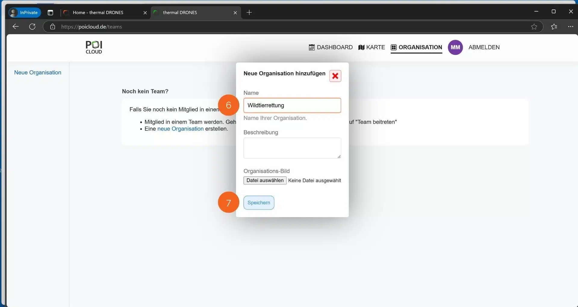 Screenshot POICloud Organisation erstellen