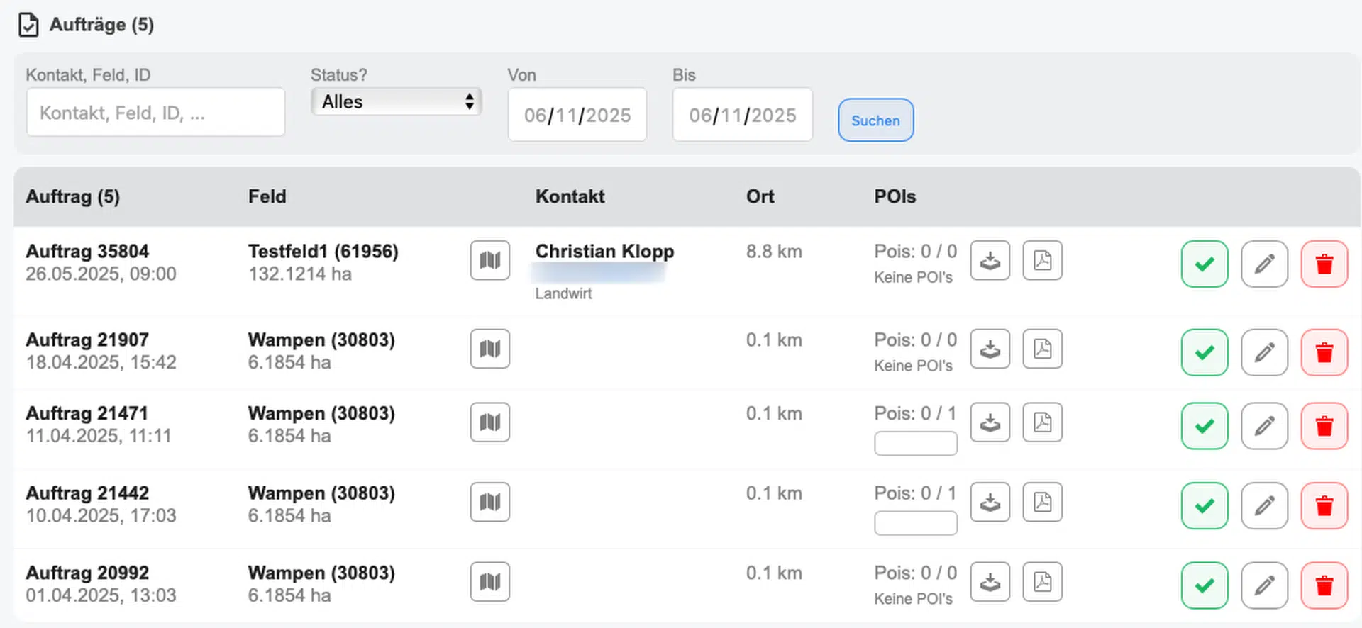 Screenshot POICloud Organisationsansicht - Aufträge