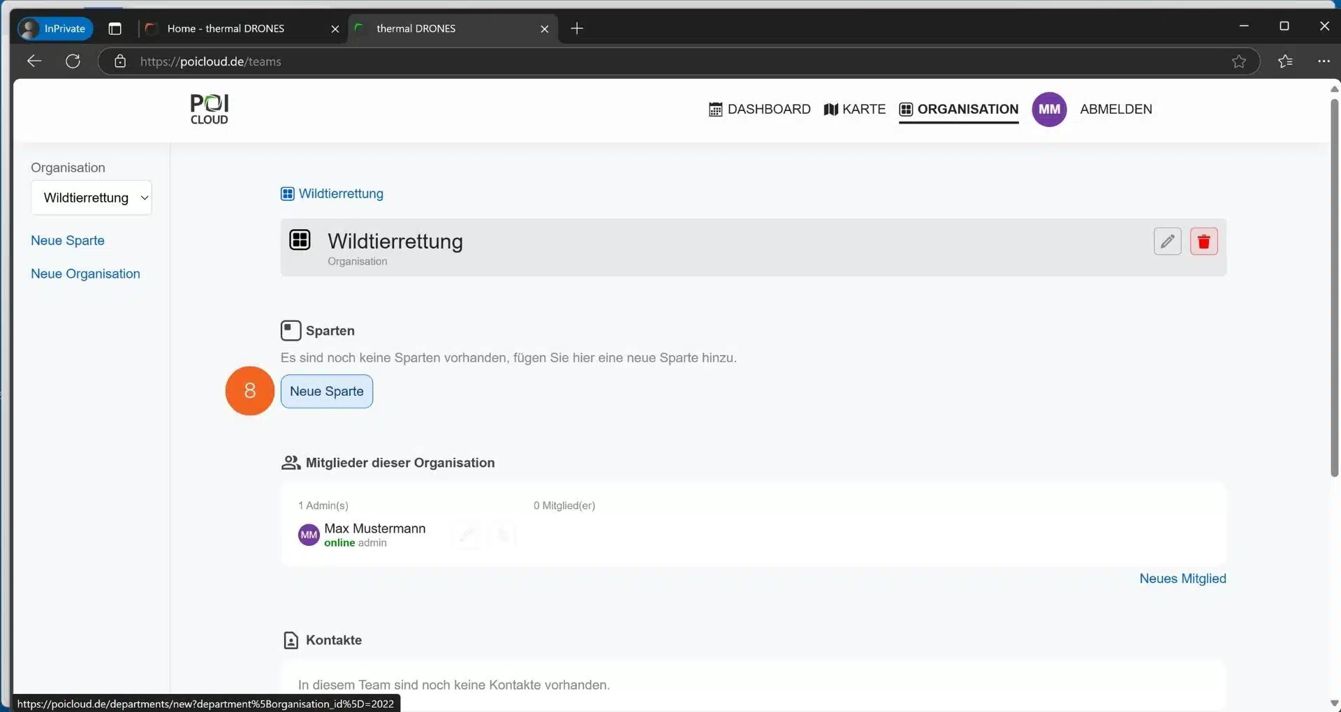 Screenshot POICloud Sparte erstellen