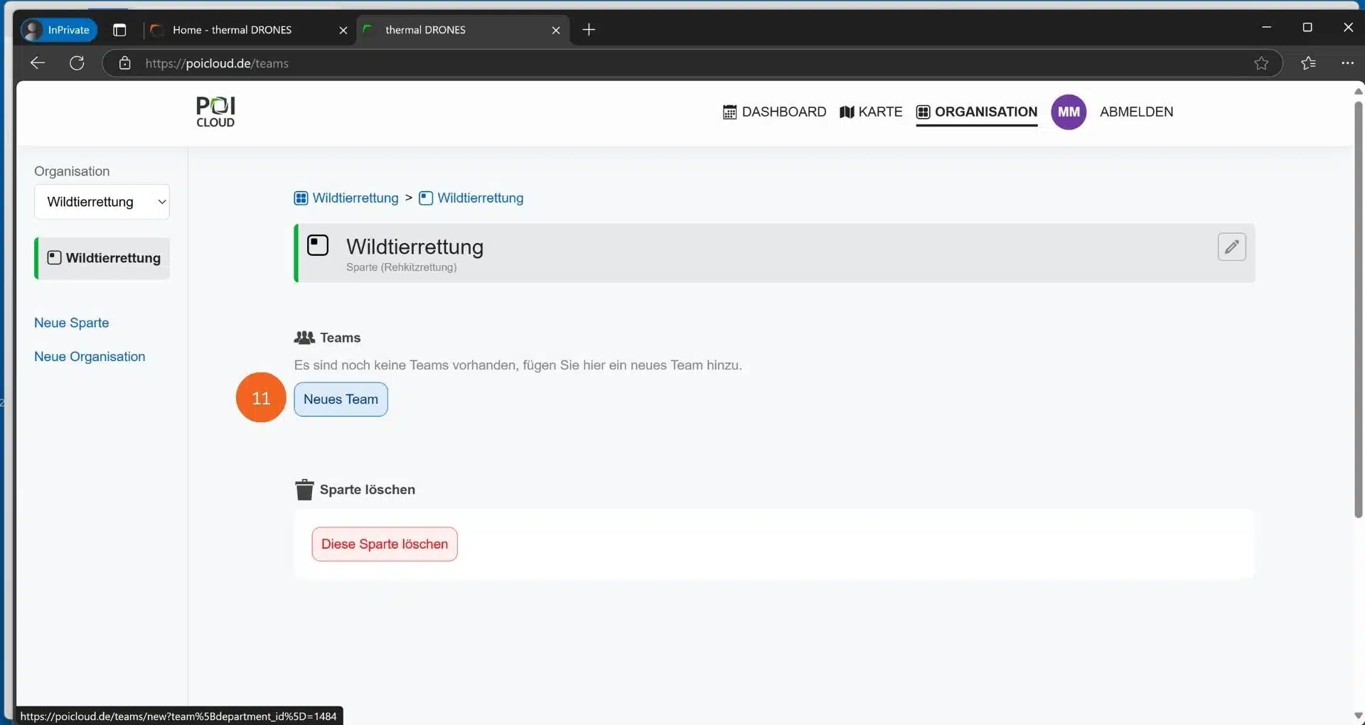Screenshot POICloud Team erstellen