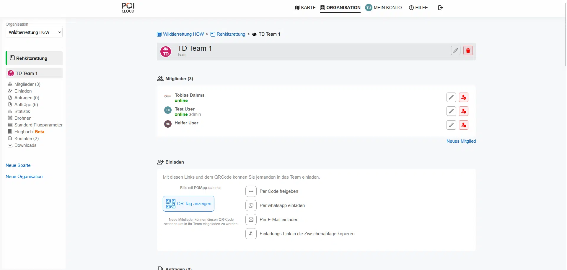 Screenshot POICloud Team erstellen