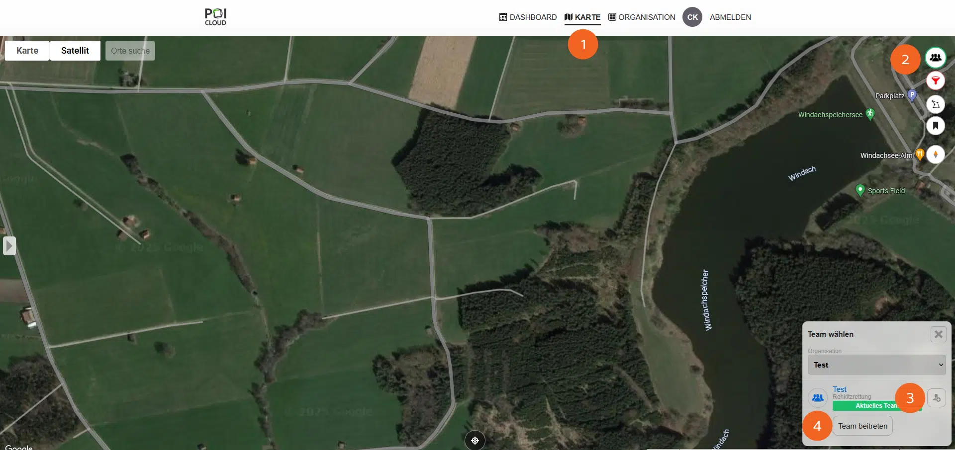Screenshot POICloud Teamverwaltung - Neues Mitglied hinzufügen - in der Kartenansicht