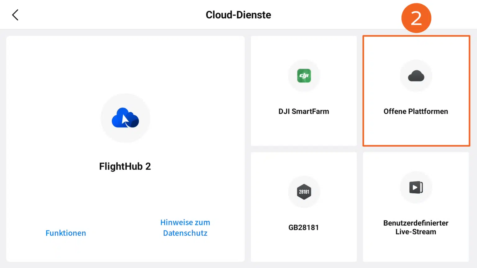 Screenshot DJI Pilot2 App - Cloud-Dienste - Einrichtung POIConnect