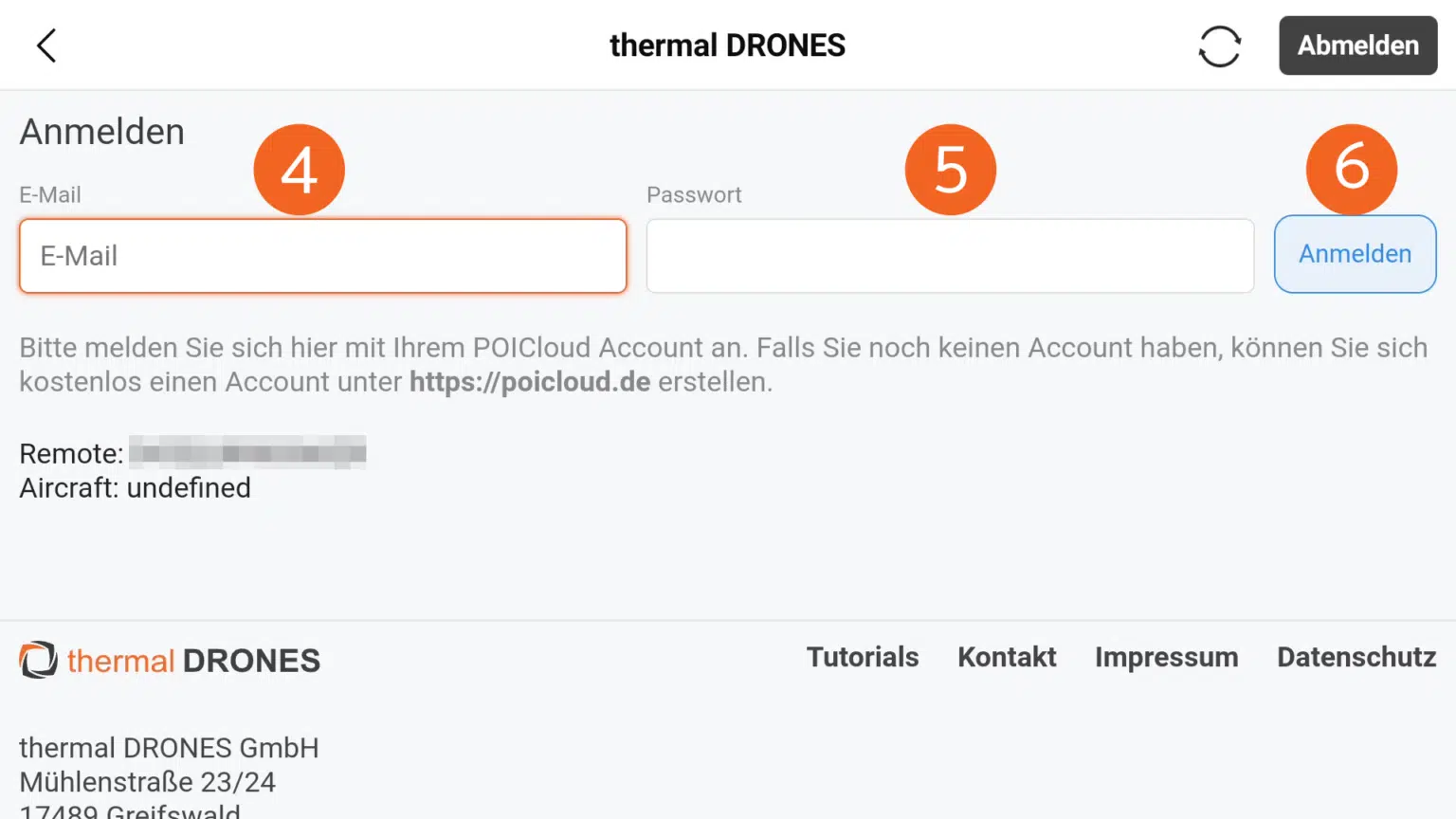 Screenshot DJI Pilot2 App - Anmeldung POICloud - Einrichtung POIConnect