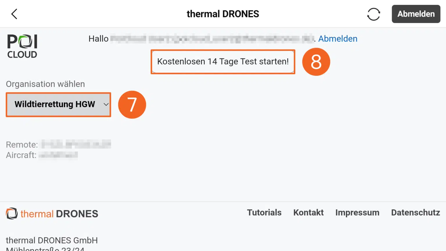 Screenshot DJI Pilot2 App - Anmeldung POICloud - Einrichtung POIConnect