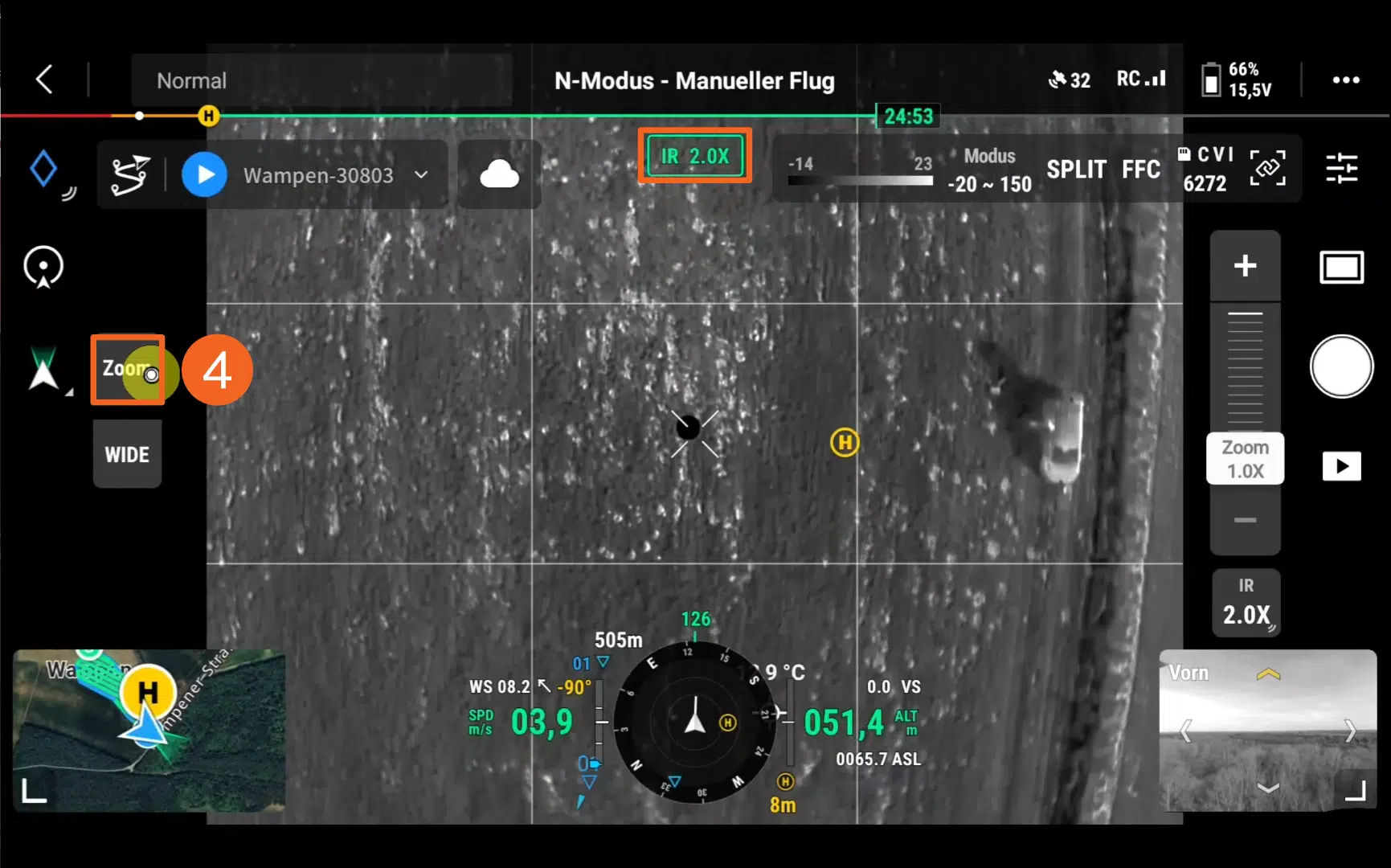 Screenshot DJI Pilot2 App - Flugroute auswählen - POIConnect