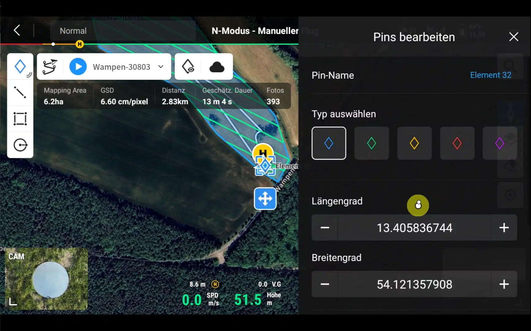 Screenshot DJI Pilot2 App - POI bearbeiten - POIConnect