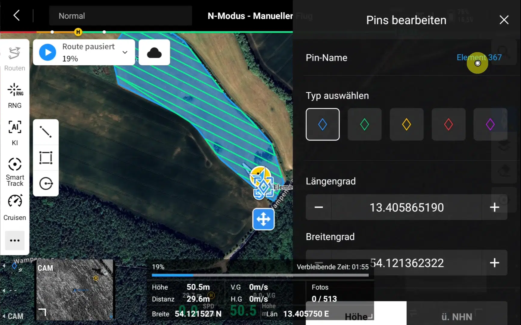 Screenshot DJI Pilot2 App - POI setzen - POIConnect