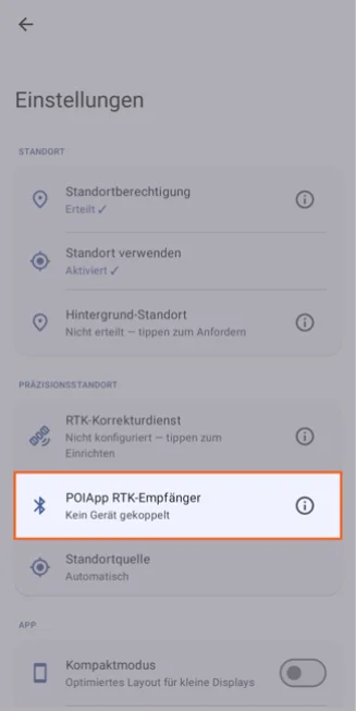 Screenshot - RTK Empfänger in POIApp einrichten - Android - Schritt 2
