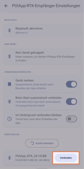 Screenshot - RTK Empfänger in POIApp einrichten - Android - Schritt 4