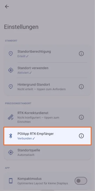 Screenshot - RTK Empfänger in POIApp einrichten - Android - Schritt 5