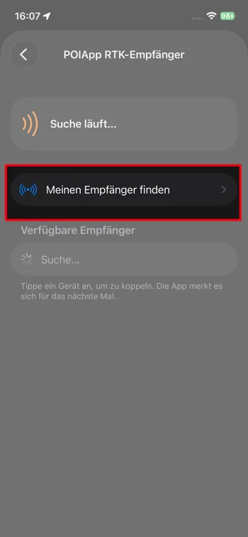 Screenshot - RTK Empfänger in POIApp einrichten - iOS - Schritt 3