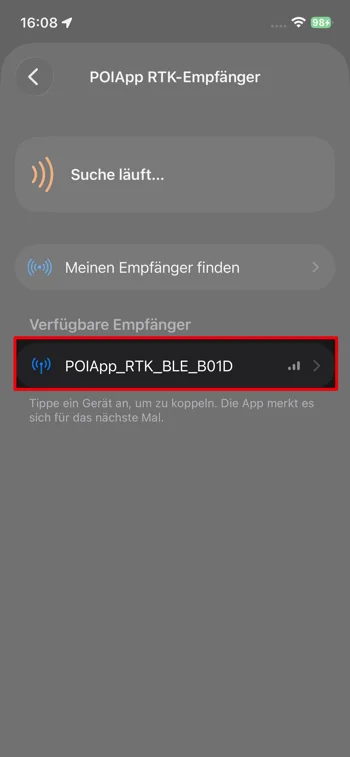 Screenshot - RTK Empfänger in POIApp einrichten - iOS - Schritt 4