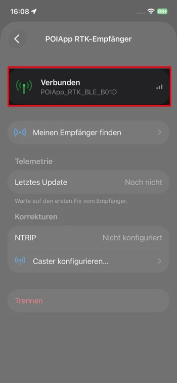 Screenshot - RTK Empfänger in POIApp einrichten - iOS - Schritt 5